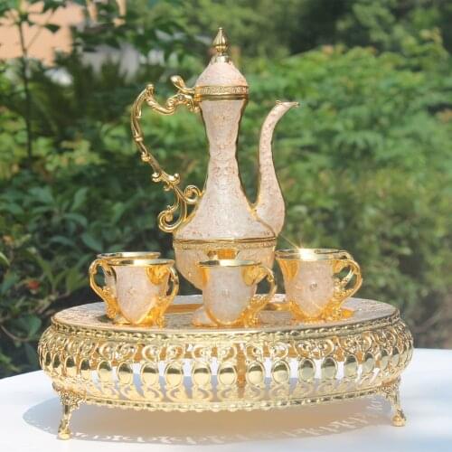 Coffee Set Wine Set Elegant Luxury Tea Set With Diamond Metal Hotel/ Room Decor 1 Set= 1 Plate+ 1 Pot +6 Cups