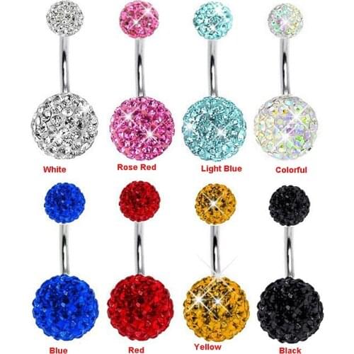 2017 New Year Big Sale Belly Button Navel Ring 10mm&6mm Crystal Disco Ball&316L Surgical Stainless Steel Piercing Nombril