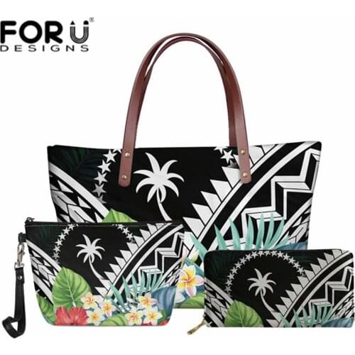 3pcs Handbags Set for Women Chuuk Print Beach Bags Polynesian Tropical Flowers Style Hand Bag Shoulder Bags Purse Females Tote