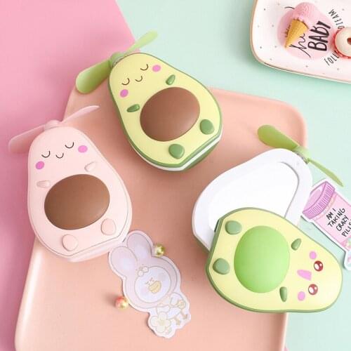 Mini Multifunctional LED Makeup Mirror and Fan 2 in 1 Integrated Cute Avocado Shaped Practical Portable USBCharging Fan