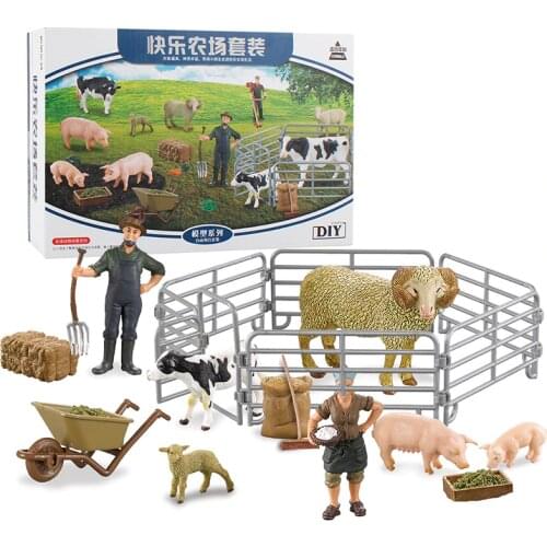 Simulation Children Farm Set Kennel Cattle Sheep With Pig Fenced Suit Coop Animal Educational Cognition Action Figure Model Toys