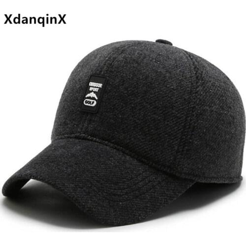 XdanqinX New Mens Winter Baseball Caps Thick Warm Earmuffs Hats For Men Adjustable Size Casual Sports Cap Snapback Cap Dad Hat