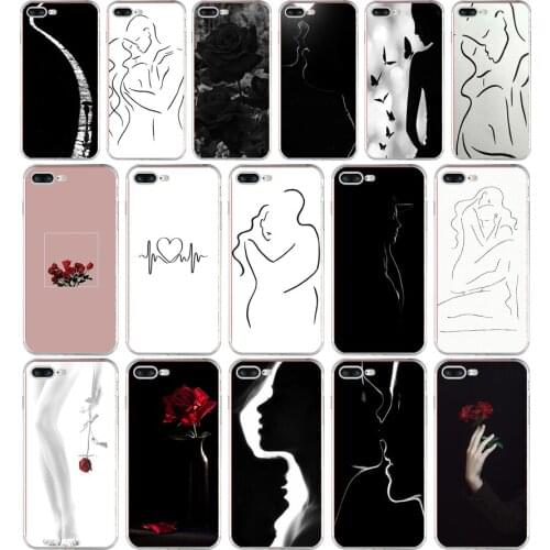 242H Art White Line Kiss Love Heart Flower Rose Soft TPU Silicone Cover Case For Apple iPhone 6 6s 7 8 plus Case