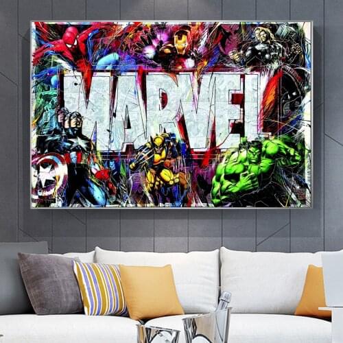 Marvel Logo Superhero Wall Art Wolverine Spider Man Popular Comic Character Poster Painting On Canvas Prints Decorative Pictures