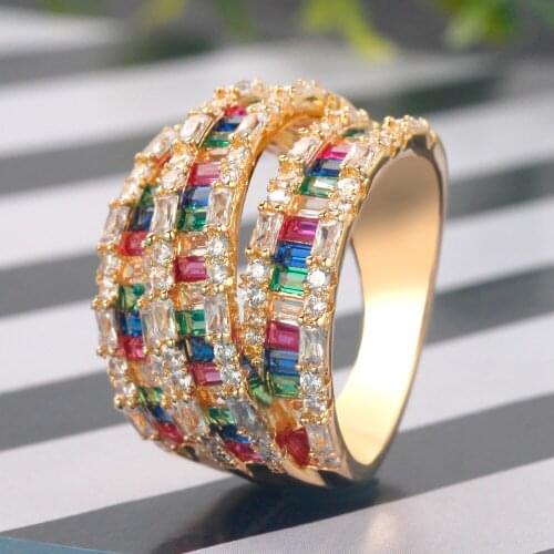 Bride Talk Luxury Trendy Women Ring Colorful Cubic Zirconia Wedding Rings Jewelry High Quality Christmas New Year Gift