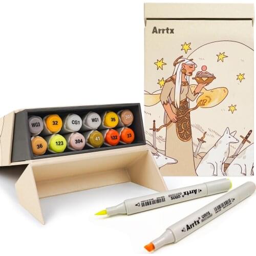 Arrtx OROS New Release 12 Colors Markers, Artist Collaboration Set , Brush Tip And Chisel Tip Ideal for Coloring, Sketching and