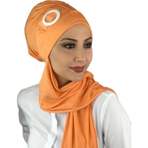 New Islamic Fashion Muslim Hijab Women 'S 2021 One Size Beanie Ready Shawl Scarf Buckle Melon In Color Buckled Hijab Horsehair bone