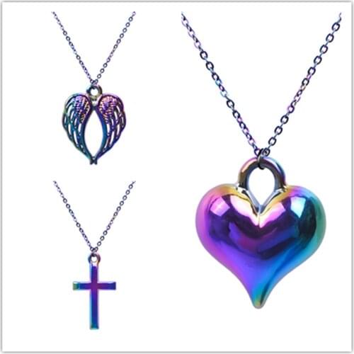 1PC Rainbow Color Alloy Mixed Style Fashion Simple Love Heart Charm Necklaces for Women Female Best Jewelry Gift