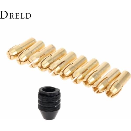 7*0.75 Short Tail Multi Keyless Chuck with 10Pcs Brass Collet Chuck 0.5-3.2mm Drill Chuck 4.3mm Shank for Dremel Rotary Tool