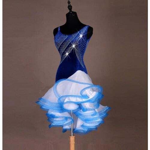 Latin Dance Dress Women/Ladies Sexy black blue Performance Skirt Profession Latin Dance Competition Dress Rumba/Salsa Dress