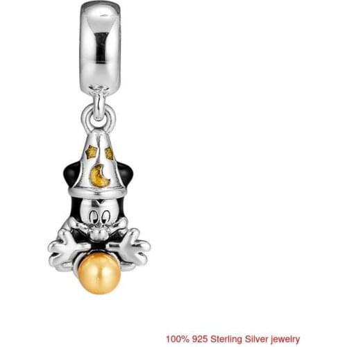 Sorcerer Mickey Dangle Charm Authentic 925 Silver Jewelry Fits Beads Bracelets & Necklaces DIY Fashion Female Jewelry Charm