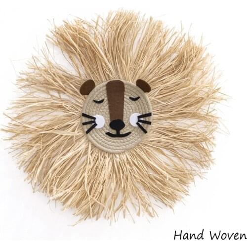 Cartoon Lion Hanging Decorations INS Nordic Hand Woven Cotton Thread Weaving Animal Head Ornament Children Room Wall Hanging