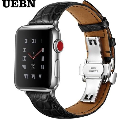 UEBN Butterfly buckle Genuine Leather Band for Apple watch Series 5 Watch Strap for iWatch 5 4 40mm 44mm 42mm 38mm bands