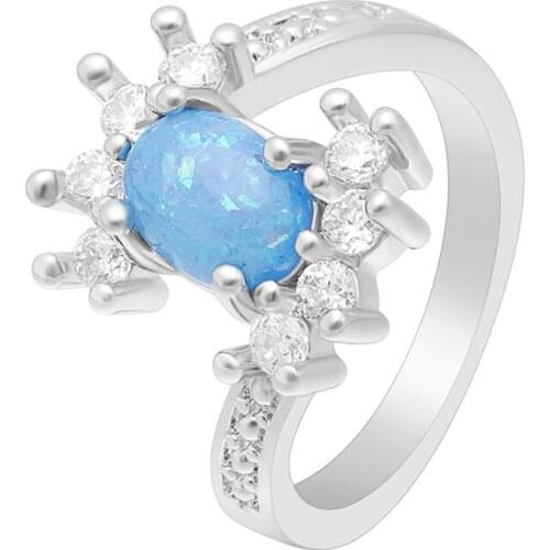 Romantic CZ Zircon Crystal Flower Ring Female White Gold Filled Fashion Wedding Bands Fire Opal Ring For Women Everyday Wear