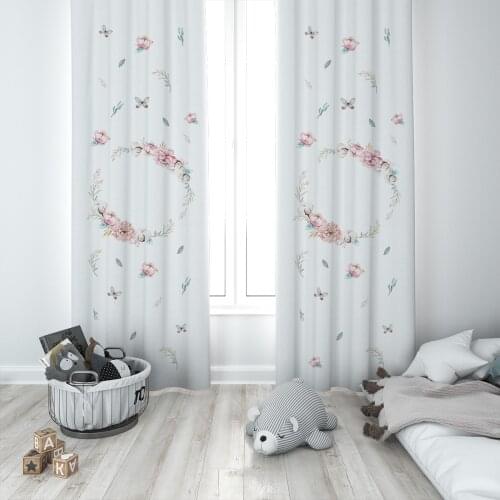 Curtains Children 3D Printed Decorative Items Home Childrens Room Pink Flower Wreath Butterfly Model 1395