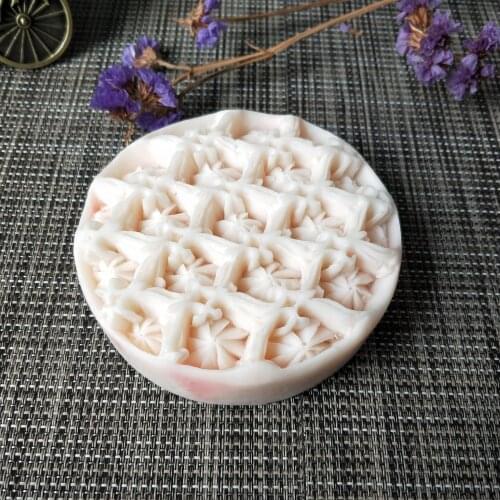 PRZY Silicone Soap Mold Handmade Soap DIY Aroma Mould Soap Making Moulds Resin Clay Molds Round Engraving Flower Eco-friendly
