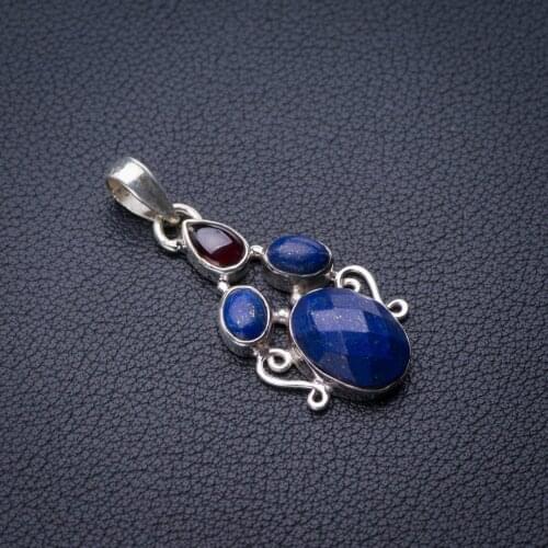 StarGems Natural Lapis Lazuli And Amethyst Handmade 925 Sterling Silver Pendant 1.75" E0303