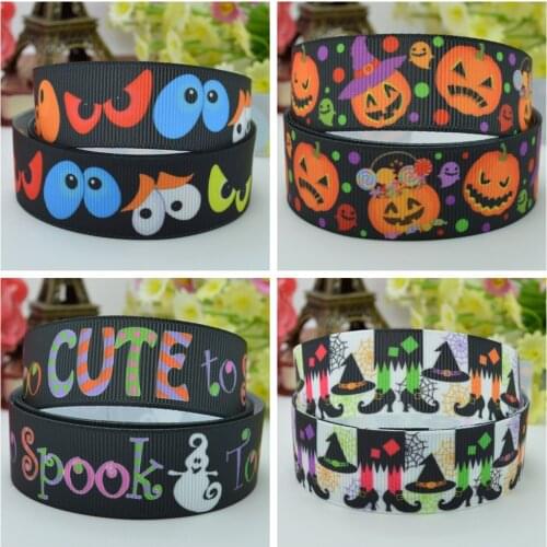 SUPWRF 16 22mm 1" 1.5" 50 75mm Halloween pumpkin dot Printed grosgrain ribbon hair bow DIY hair accessories decoration 50Y B0929