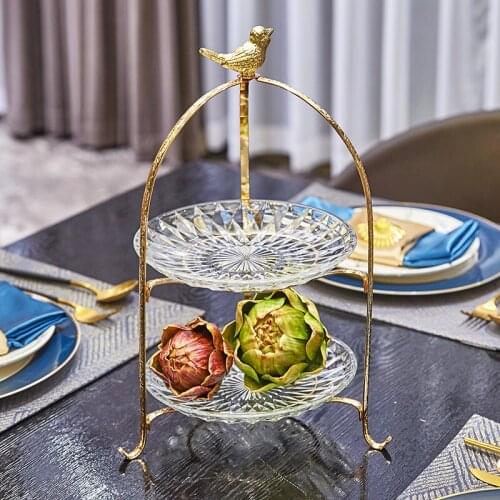 Coffee Table Candy Plate Cake Glass Tray Bird Crystal Plate Simple Nordic Metal Frame Fruit Plate Desktop Decoration Ornaments