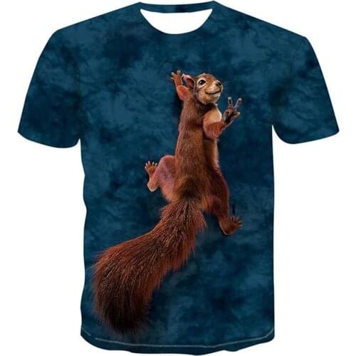 Three-dimensional squirrel men and women 3D printing short-sleeved T-shirt animal print T-shirt summer casual O-neck fashion