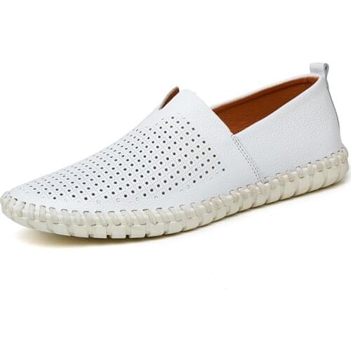 Genuine Leather Men Shoes Summer Luxury Brand 2020 Casual Slip on Formal Loafers Men Moccasins White Male Driving Shoes Big Size