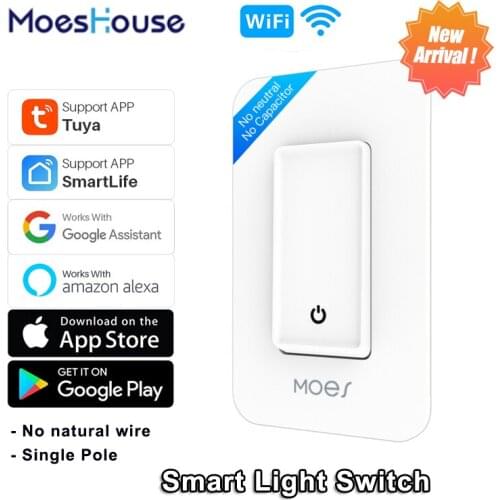 WiFi Smart Push Button Switch Light Switch Single Pole No Neutral Wire No Capacitor Required Tuya Smart Life Alexa Google Home