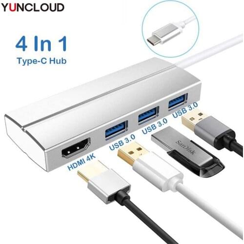 YUNCLOUD USB Type-C 3.1 Hub to USB 3.0 HDMI 4K Adapter USB C 3.1 Male to HDMI Female 4K 30Hz Video Converter for Macbook Air Pro