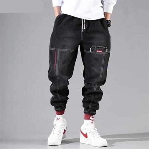 Spring Patchwork Denim Jeans for Men Hip Hop Loose Casual Streetwear Outdoor Oversize Harem Male Trousers Hole Cargo Clothes