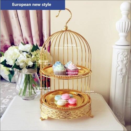 Vintage Gold Double Layer Bird Cage Cake Stand Afternoon Tea Dessert Holder Dessert West Point Cake Pan