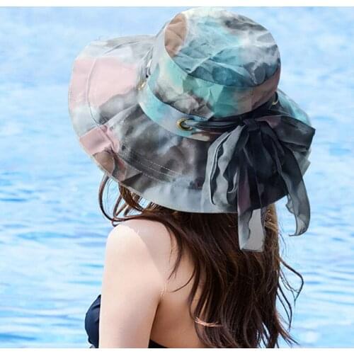 Female Bucket Hat Womens Floral Print Bowknot Decorated Casual Sun Hat Sun-Resistant Fashionable Summer Fisherman Cap