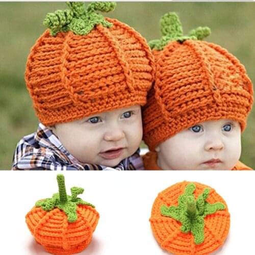 Crochet Newborn Baby Pumpkin Hat Photography Photo Props Handmade Boy Girl Beanies Cap Halloween Costume