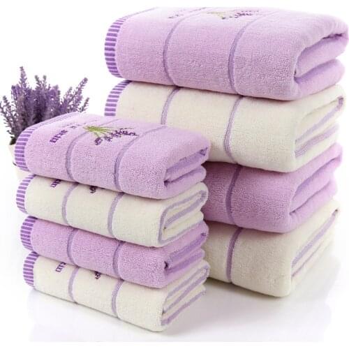 2pcs/set 100% cotton Lavender Towels Hotel 1pc Bath towels And 1pc Hand towel Absorbent Water Towel Set