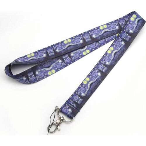 20pcs Van gogh oil paiting Neck Strap Lanyards ID badge card holder keychain Mobile Phone Strap Gift Ribbon webbing necklace