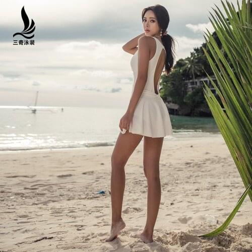 2018 Female bathing suit Female Siamese skirt type hide belly thin conservative small chest gather sexy hot spring swimsuit