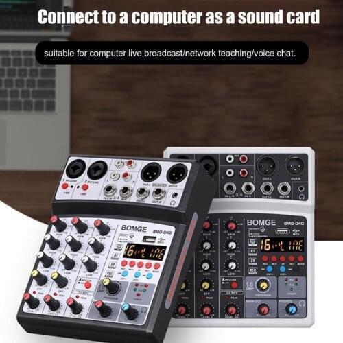4-Channel Audio Mixer USB 16dsp Effect Interface Sound Card USB Play Record Karaoke DJ Party School Meeting Church Family Audio