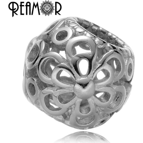 REAMOR 316l Stainless Steel Hollow Flower European Spacer Beads Charms For Women Strand Bracelet Jewelry Making DIY Findings