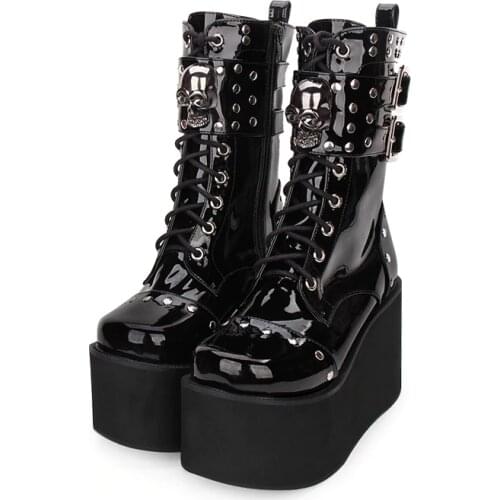 Angelic imprint mori girl Women shoes lady lolita cool punk motorcycle Boots woman high heel pumps platform shoes 35-40 8825