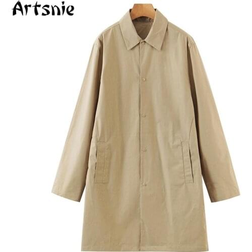 Artsnie Autumn 2021 Trench Coat Women Turn Down Collar Long Sleeve Coats Single Breasted Oversized Khaki Ladies Trench Coats