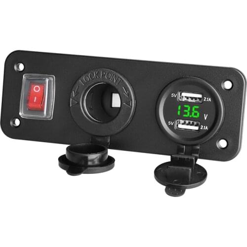 Dual USB Car Charger Socket 12V 4.2A Power Outlet Voltmeter Cigarette Socket Lighted Multifunction Panel Boat Marine Truck