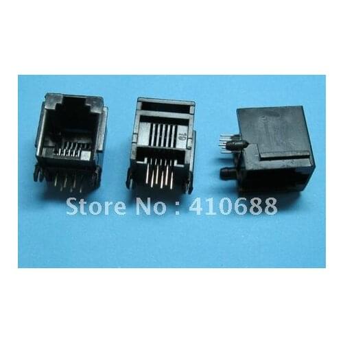 Black 6P6C With flange Side entry Modular Network PCB Jack Connector 20 Pcs per lot