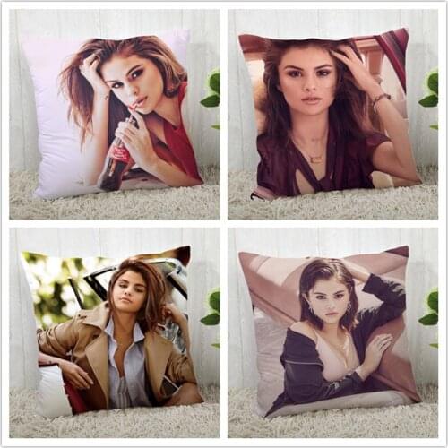Custom Selena-Gomez Pillow Case Polyester Decorative Pillowcases zipper Pillow Case Square Pillowcase 40*40cm