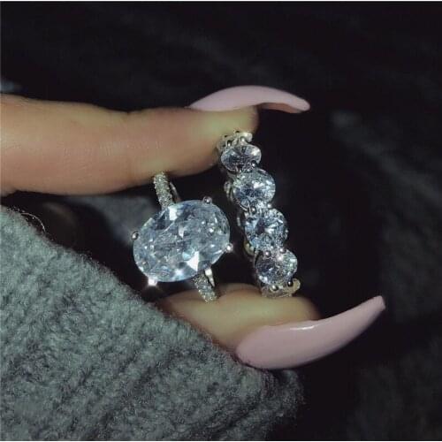 Big Diamond ring set Silver color AAAAA Cz Engagement wedding band rings for women Bridal Charm Party Jewelry