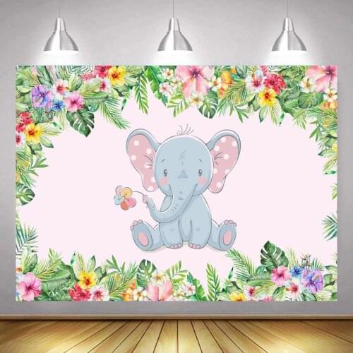 Cute Elephant Baby Shower Photographic Backgrounds Floral Leaves Wild One Birthday Newborn Backdrop For Photo Studio
