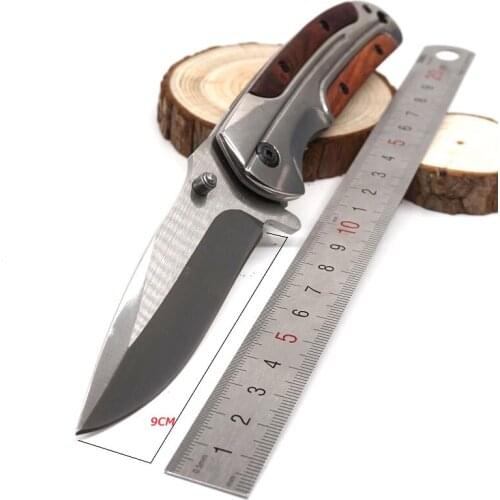 Multi-function Folding Knife Survival Tactical Pocket Knife Mirror Light Wood Handle Camping Outdoor Hunting Knives EDC Tools