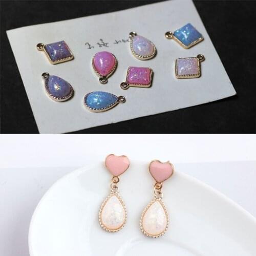 Trendy Bling Jelly Colorful Waterdrop Square Jewelry DIY Charms Fashion Women Girl Earring Ornament Necklace Bracelet Pendants