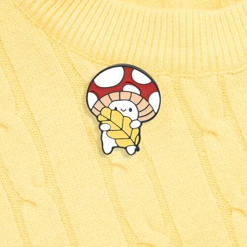 Custom Cartoon Cute Mushroom Enamel Pin Mushroom leaves Brooches Bag Lapel Pin Badge Funny Plant Jewelry Gift for Kids Friends