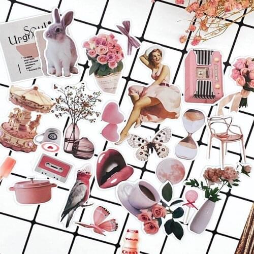 26pcs/bag DIY pink stickers fresh small items series scrapbooking album journal project planner decoration stickers
