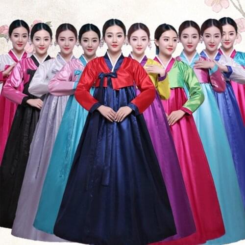2020 New Girls Womens Korean Hanbok Dress Costume Ethnic Dance Traditional Long Sleeve Cosplay Girl Favor Dress Gift
