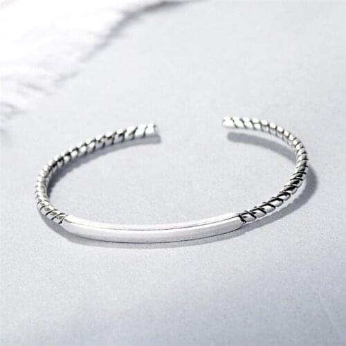 New Creative Flower Line Bracelets Rectangle 925 Sterling Silver Jewelry Simple Geometric Twist Personality Bangles SB189