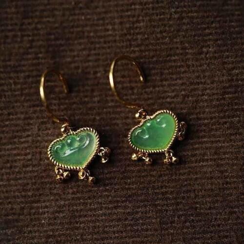 Original design natural sweet green chalcedony wishful earrings retro light luxury charm ladies brand silver jewelry